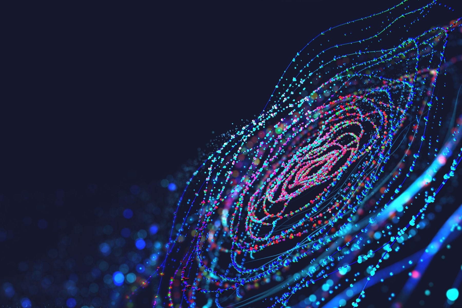 Abstract visualization of connected data representing AI and analytics.